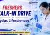 Freshers Walk-In Drive at Zydus Life Sciences | Chemistry Graduates Apply now MSc Chemistry Freshers Job at Zydus | Production Trainee Jobs