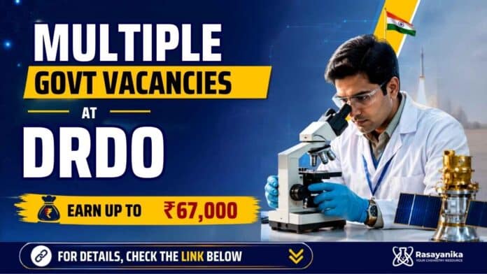 DRDO research jobs at DMSRDE Kanpur: attend the 2 September 2026 walk-in for RA and JRF fellowships in chemistry and materials science. DRDO research jobs at DMSRDE Kanpur: attend the 2 September 2026 walk-in for RA and JRF fellowships in chemistry and materials science.