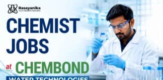 Explore Chemist Jobs with Chembond Water Technologies for B.Sc/Bio-Chemistry candidates at RIL, Jamnagar.