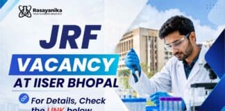 JRF Vacancy at IISER Bhopal for M.Sc candidates seeking Chemistry Research Jobs in an ANRF-funded project. Apply Today