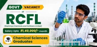 Govt Vacancy at RCF Ltd – RCFL Recruitment for Management Trainee with Chemistry eligibility