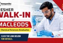 Macleods Fresher Walk-In for Chemistry Jobs for B.Sc and M.Sc Chemistry candidates