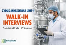 Zydus Ankleshwar Unit-1 Walk-In Production ADL QC | Chemistry | 12 Sep