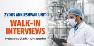 Fresher Walk-In at Zydus | Production Trainee Officer Jobs Zydus Ankleshwar Unit-1 Walk-In Production ADL QC | Chemistry | 12 Sep