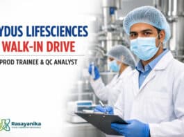 Prod Trainee Exec + QC Analyst Walk-in at Zydus Ankleshwar Unit-1 | Wed 16 Sep