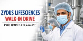 Prod Trainee Exec + QC Analyst Walk-in at Zydus Ankleshwar Unit-1 | Wed 16 Sep