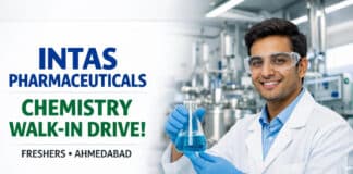 Freshers Walk in at Intas | Chemistry candidates apply Now
