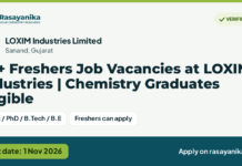 30+ Freshers Job Vacancies at LOXIM Industries | Chemistry Graduates Eligible – LOXIM Industries Limited, last date 1 Nov 2026