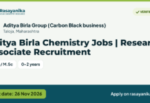 Aditya Birla Chemistry Jobs | Research Associate Recruitment – Aditya Birla Group (Carbon Black business), last date 26 Nov 2026
