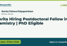 Amrita Hiring Postdoctoral Fellow in Chemistry | PhD Eligible – Amrita Vishwa Vidyapeetham, last date 30 Nov 2026