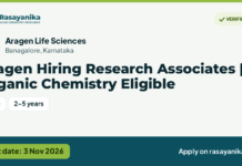 Aragen Hiring Research Associates | Organic Chemistry Eligible – Aragen Life Sciences, last date 3 Nov 2026