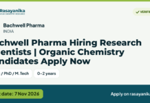 Bachwell Pharma Hiring Research Scientists | Organic Chemistry Candidates Apply Now, last date 7 Nov 2026