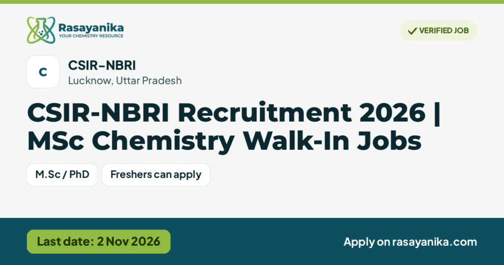 CSIR-NBRI Recruitment 2026 | MSc Chemistry Walk-In Jobs, last date 2 Nov 2026