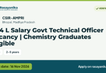 ₹1.4 L Salary Govt Technical Officer Vacancy | Chemistry Graduates Eligible – CSIR-AMPRI, last date 16 Nov 2026