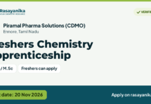 Freshers Chemistry Apprenticeship – Piramal Pharma Solutions (CDMO), last date 20 Nov 2026