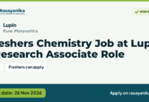 Freshers Chemistry Job at Lupin | Research Associate Role, last date 26 Nov 2026