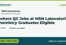 Freshers QC Jobs at MSN Laboratories  | Chemistry Graduates Eligible, last date 1 Nov 2026