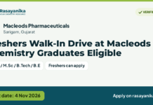Freshers Walk-In Drive at Macleods | Chemistry Graduates Eligible – Macleods Pharmaceuticals, last date 4 Nov 2026