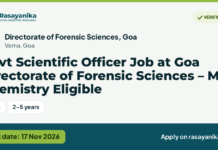 Govt Scientific Officer Job at Goa Directorate of Forensic Sciences – MSc Chemistry Eligible – Directorate of Forensic Sciences, Goa, last date 17 Nov 2026