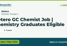 Hetero GC Chemist Job | Chemistry Graduates Eligible, last date 9 Nov 2026
