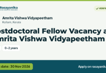 Postdoctoral Fellow Vacancy at Amrita Vishwa Vidyapeetham, last date 30 Nov 2026