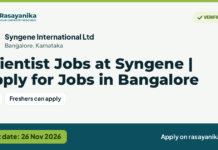 Scientist Jobs at Syngene | Apply for Jobs in Bangalore – Syngene International Ltd, last date 26 Nov 2026