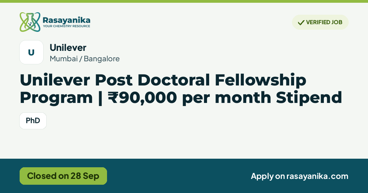 Unilever Sign In Unilever Post Doctoral Fellowship 2026: ₹90k/Month